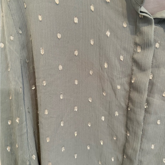 Ann Taylor Clip Dot Sheer Grey Metallic Silver Blouse Size Xl Long Sleeves - Picture 2 of 8